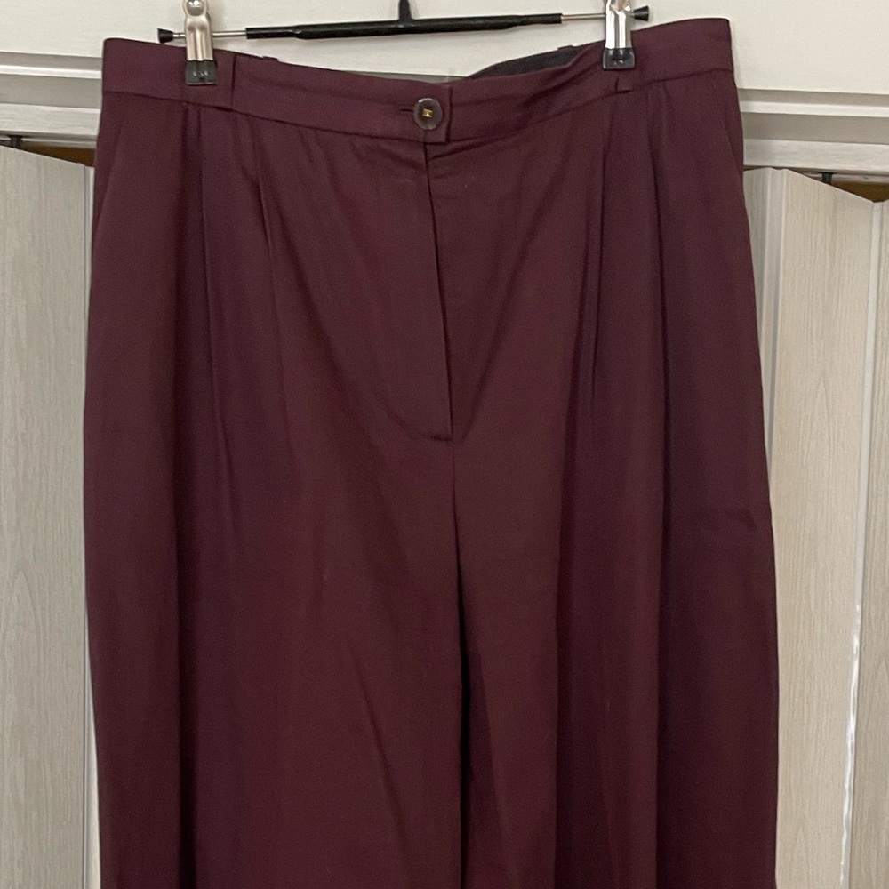 CHANEL Deep Burgundy Trousers with Logo Button - Picture 2 of 7